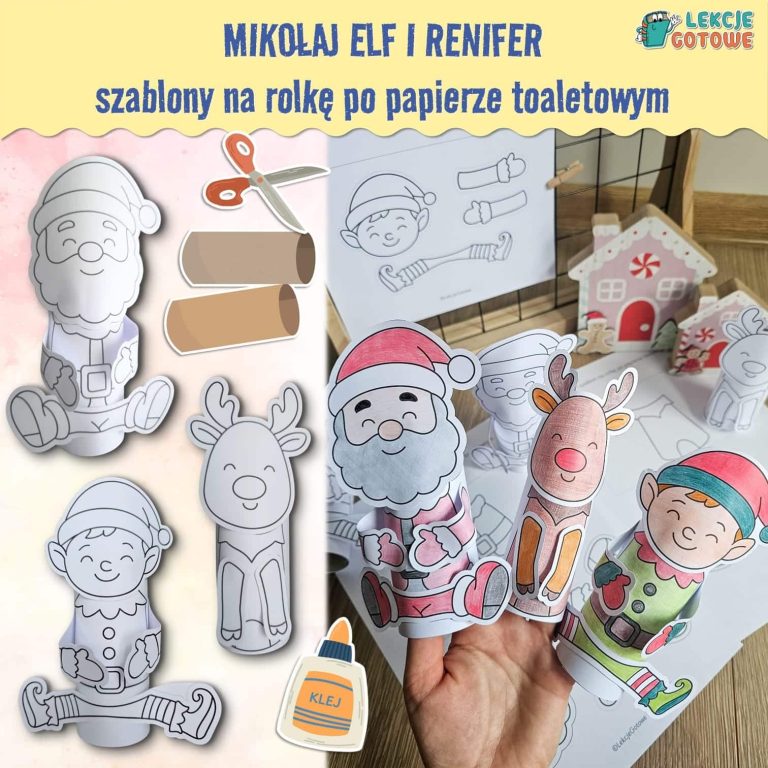 mikolaj mikolajki elf elfy renifer szablon szablony na rolkę po papierze toaletowym pomysły święta boże narodzenie praca plastyczna do druku