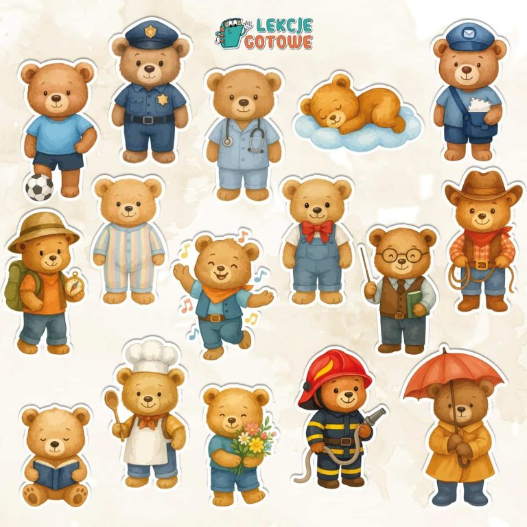 Na tropie misia zabawa terenowa bingo do druku misie misiaczki dzień pluszowego misia ilustracje ozdoby dekoracje do druku pdf pomysły gra