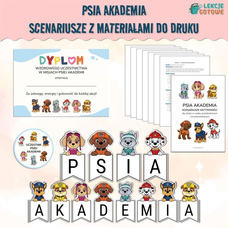 psia akademia scenariusze z materiałami do druku pomysły dzień postaci z bajek psi patrol dyplom order