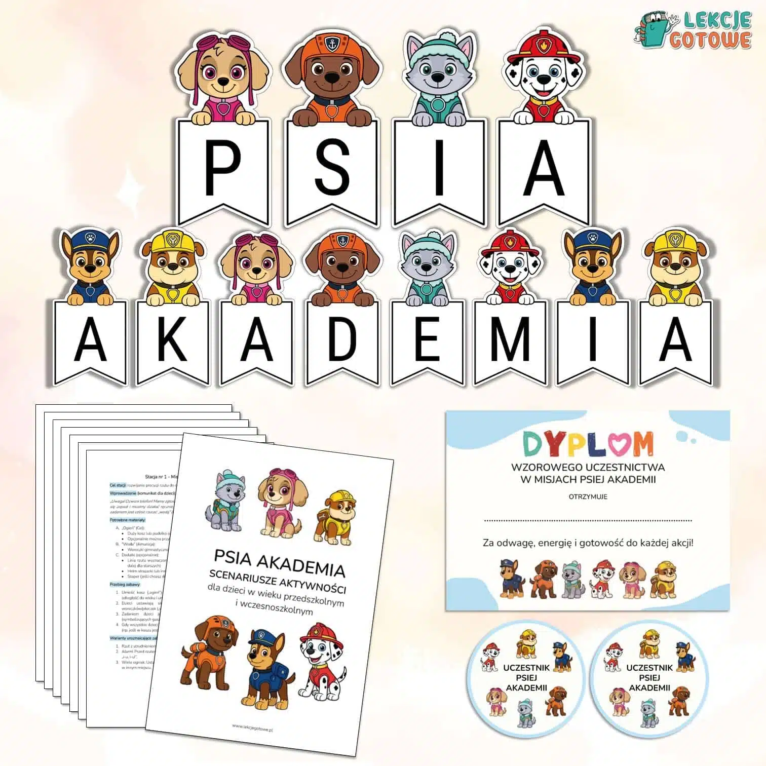 psia akademia scenariusze z materiałami do druku pomysły dzień postaci z bajek psi patrol dyplom order