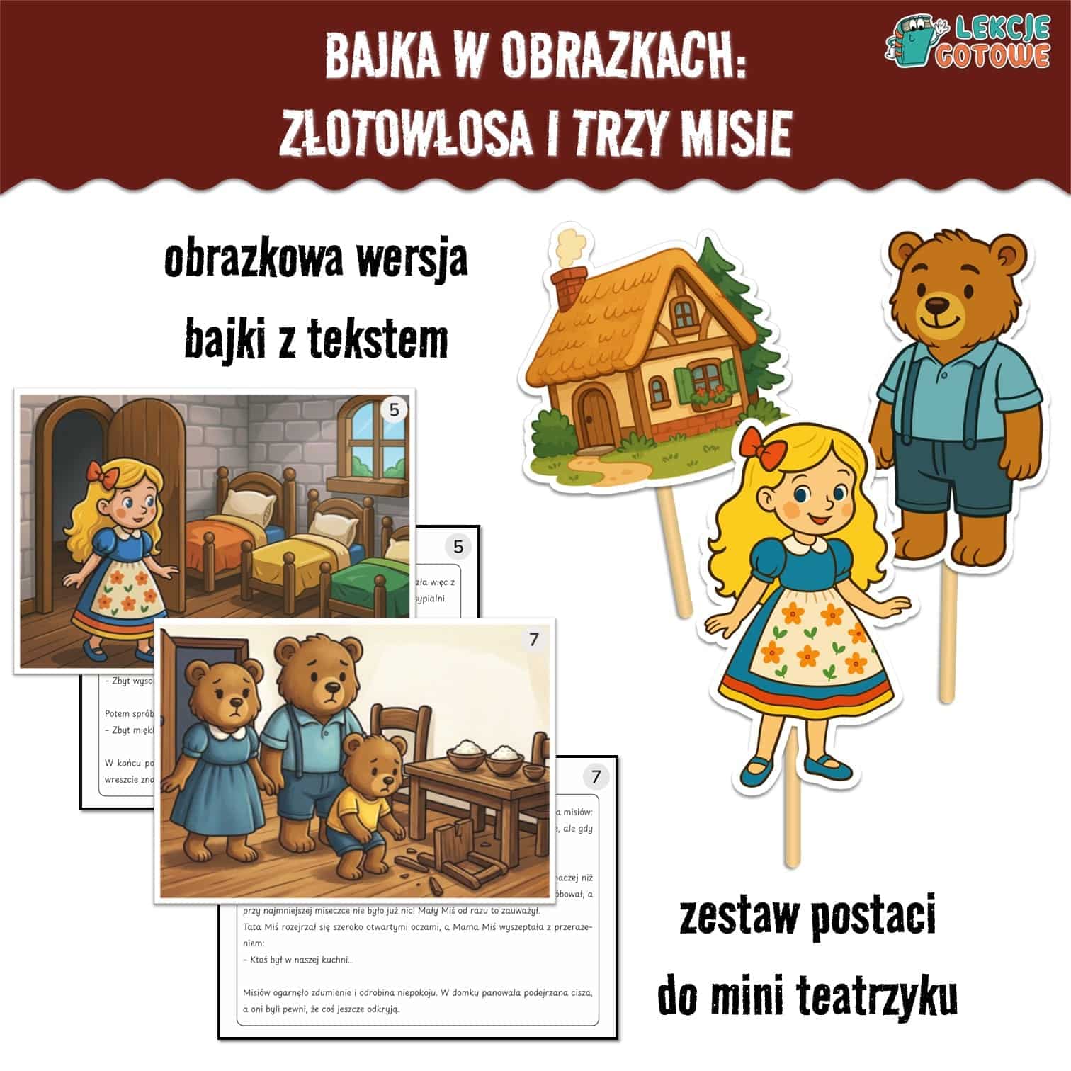 bajka w obrazkach złotowłosa i trzy misie niedźwiadki pluszowego misia dzień postaci z bajek pomysły teatrzyk