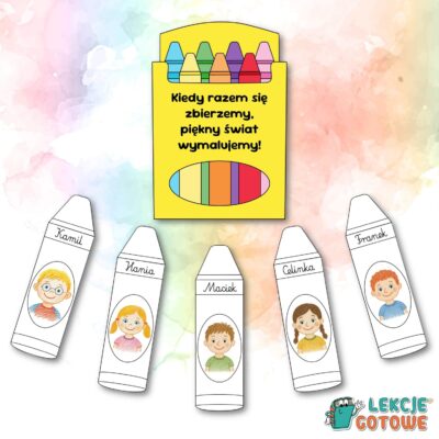 dekoracja ścienna ozdoba dzień kredki kredka kolorowanka pdf do druku pomysły