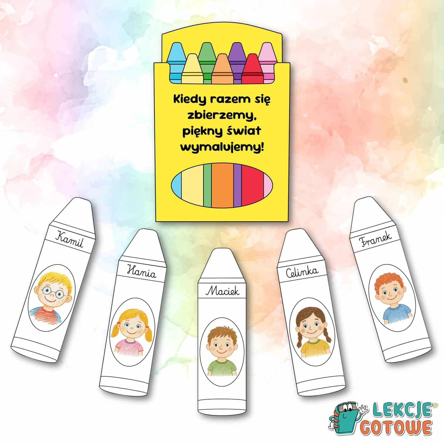 dekoracja ścienna ozdoba dzień kredki kredka kolorowanka pdf do druku pomysły