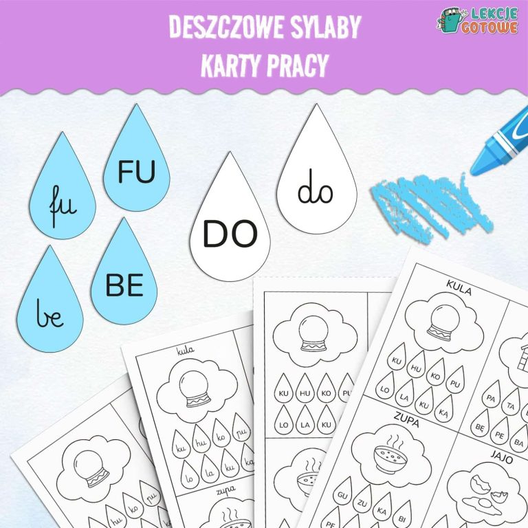 deszczowe sylaby karty pracy jesień materiały pdf do druku pomysły czytanie sylabizowanie