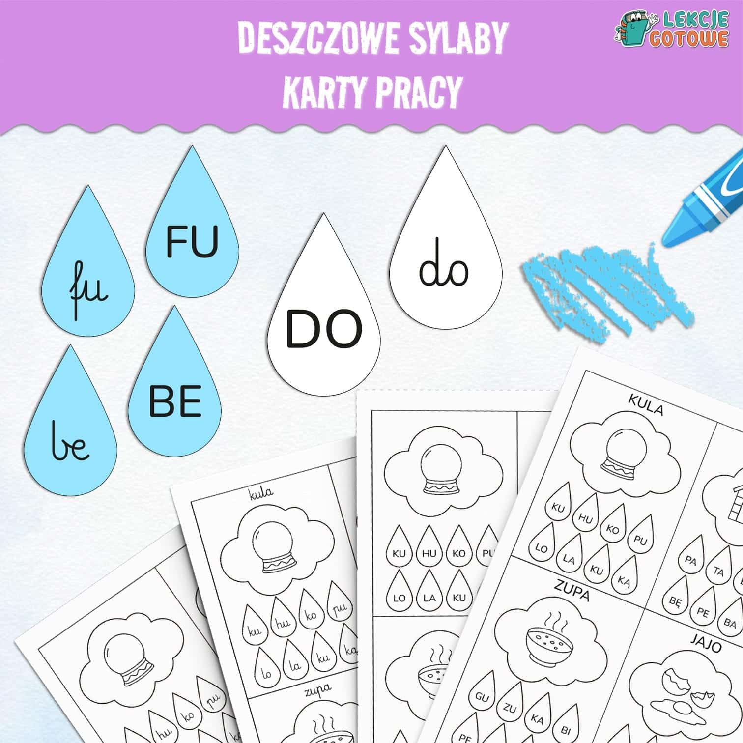 deszczowe sylaby karty pracy jesień materiały pdf do druku pomysły czytanie sylabizowanie