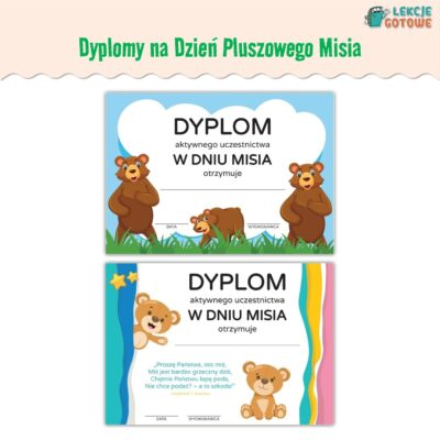 dyplomy na dzień pluszowego misia