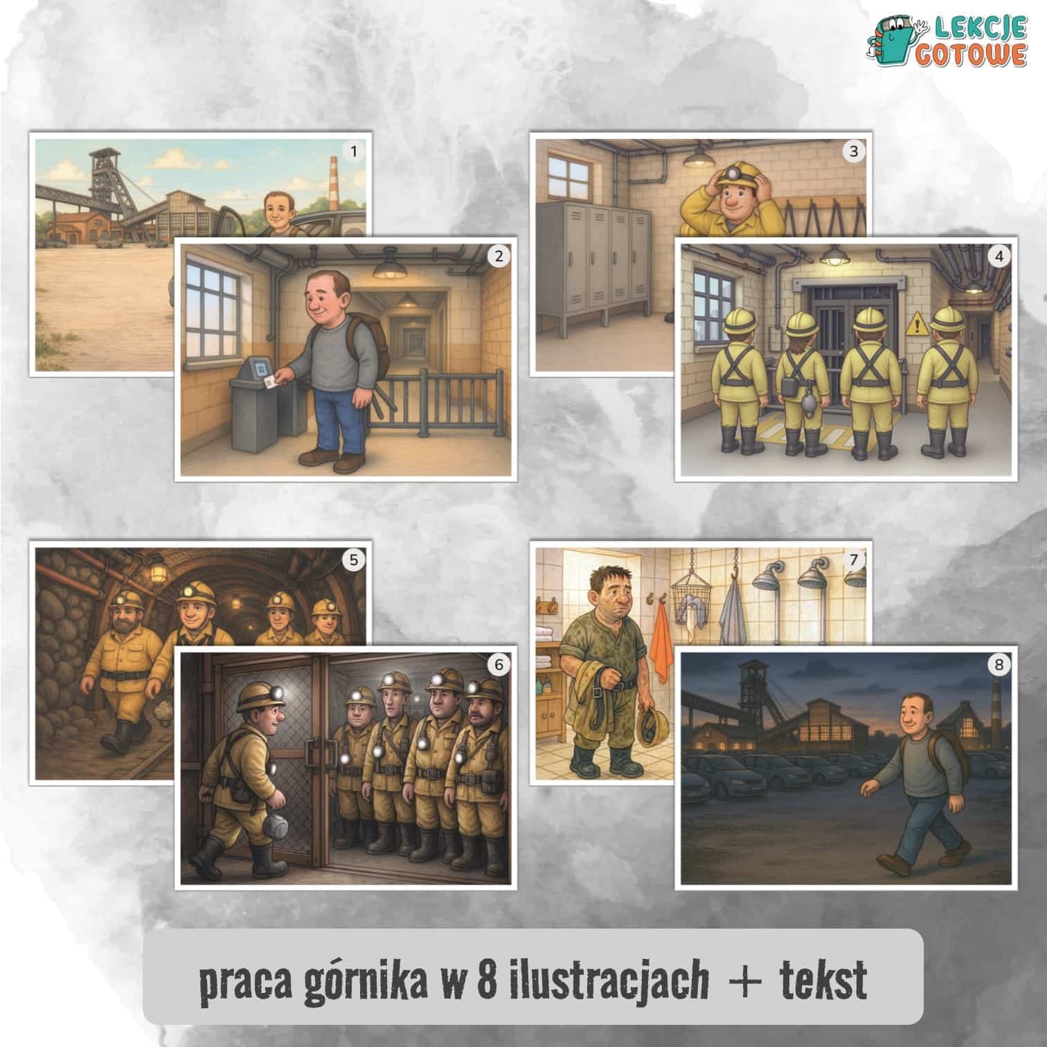 dzień pracy górnika w obrazkach górnik barbórka pomysły ilustracje scenariusz plansze opowiadanie