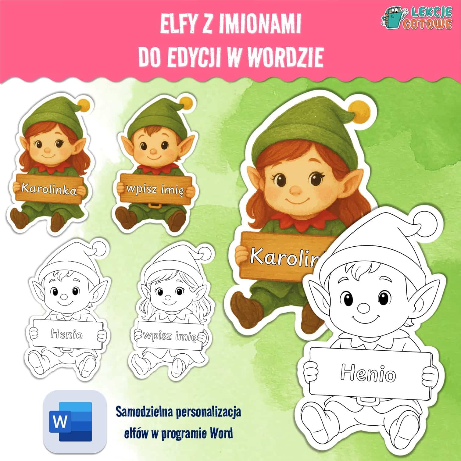 elfy elf z imionami mikołajki do edycji w wordzie word personalizacja edycja odznaka medal dekoracja dekoracje pomysły boże narodzenie