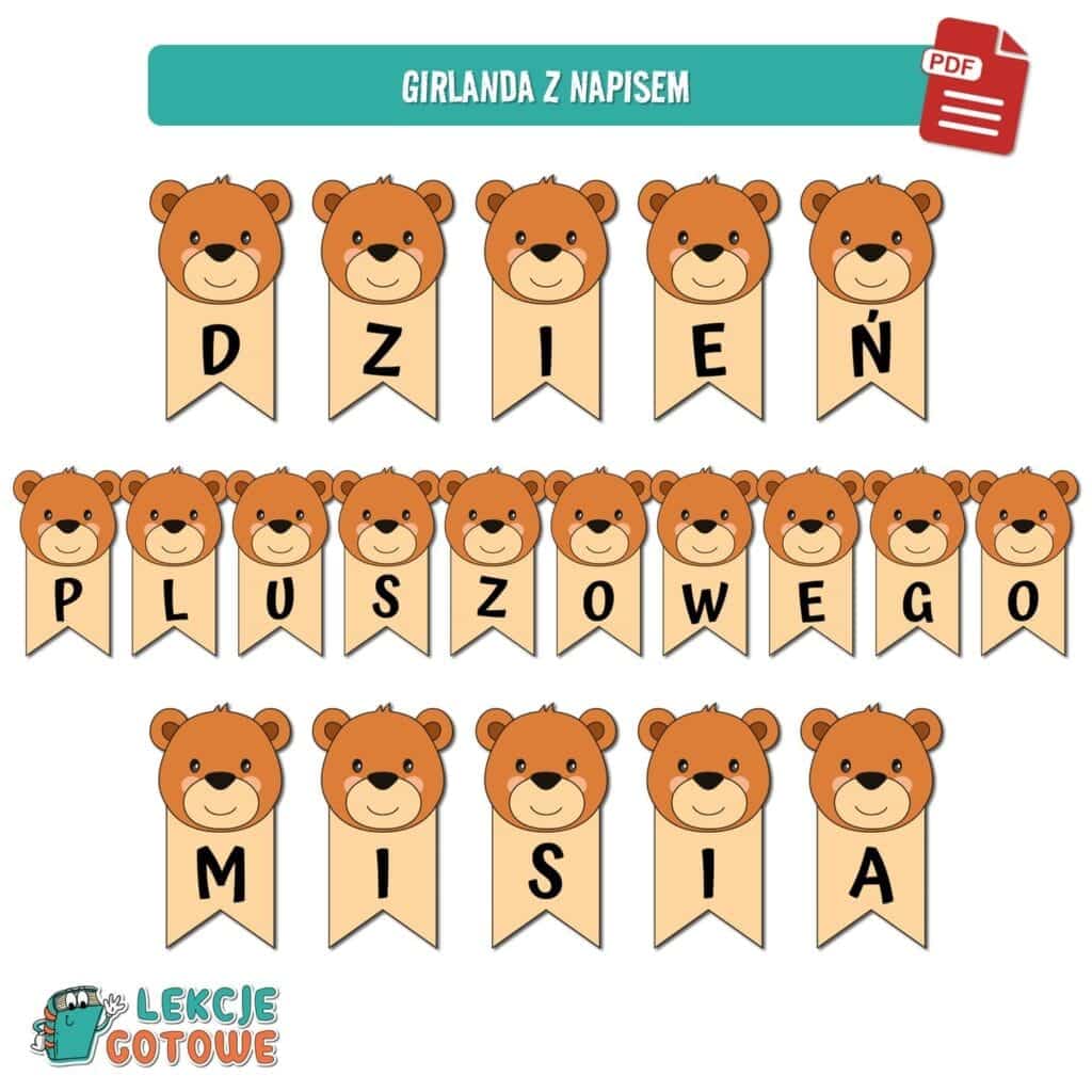 girlanda - napis na dzień pluszowego misia do druku