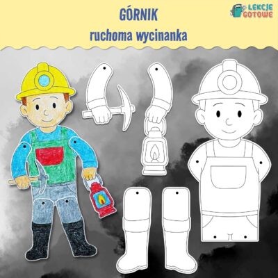 górnik ruchoma wycinanka dzień górnika barbórka praca plastyczna szablon do druku kolorowanka