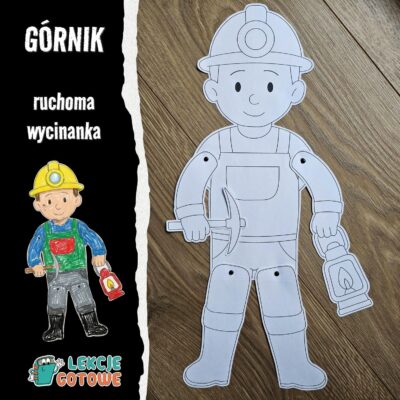 górnik ruchoma wycinanka dzień górnika barbórka praca plastyczna szablon do druku kolorowanka