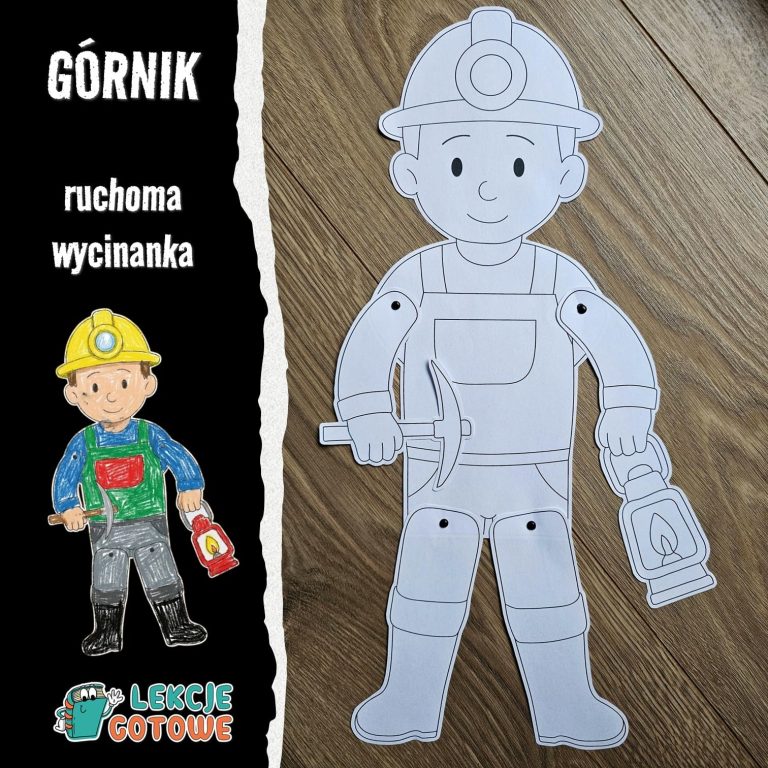 górnik ruchoma wycinanka dzień górnika barbórka praca plastyczna szablon do druku kolorowanka
