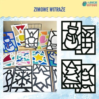zima zimowe witraże boże narodzenie ozdoby dekoracje wycinanki kolorowanki pdf do druku szablony