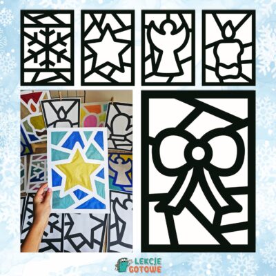 zima zimowe witraże boże narodzenie ozdoby dekoracje wycinanki kolorowanki pdf do druku szablony
