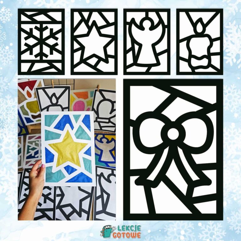 zima zimowe witraże boże narodzenie ozdoby dekoracje wycinanki kolorowanki pdf do druku szablony