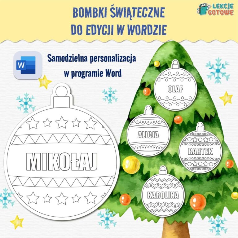 Bombki świąteczne do edycji w wordzie boże narodzenie choinka dekoracje ozdoby pomysły do druku pdf