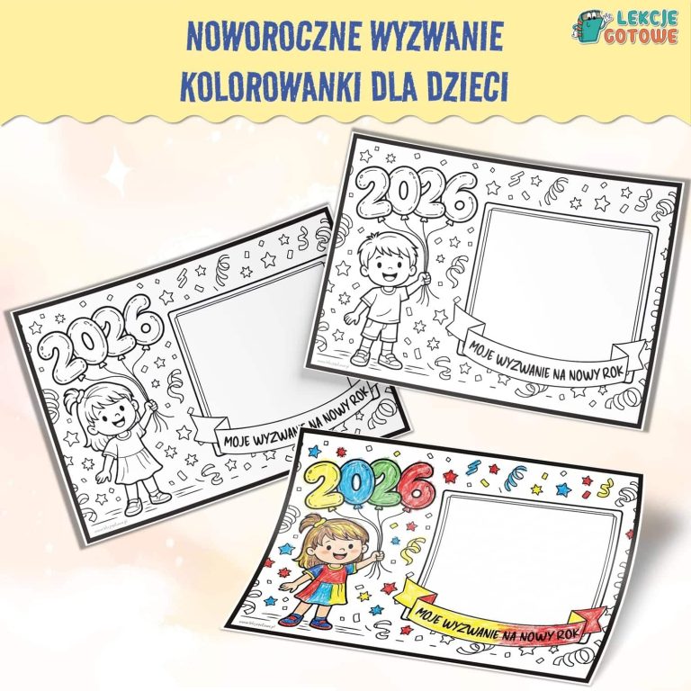 Noworoczne wyzwanie kolorowanki dla dzieci pdf nowy rok kolorowanka marzenie cele pomysły scenariusz