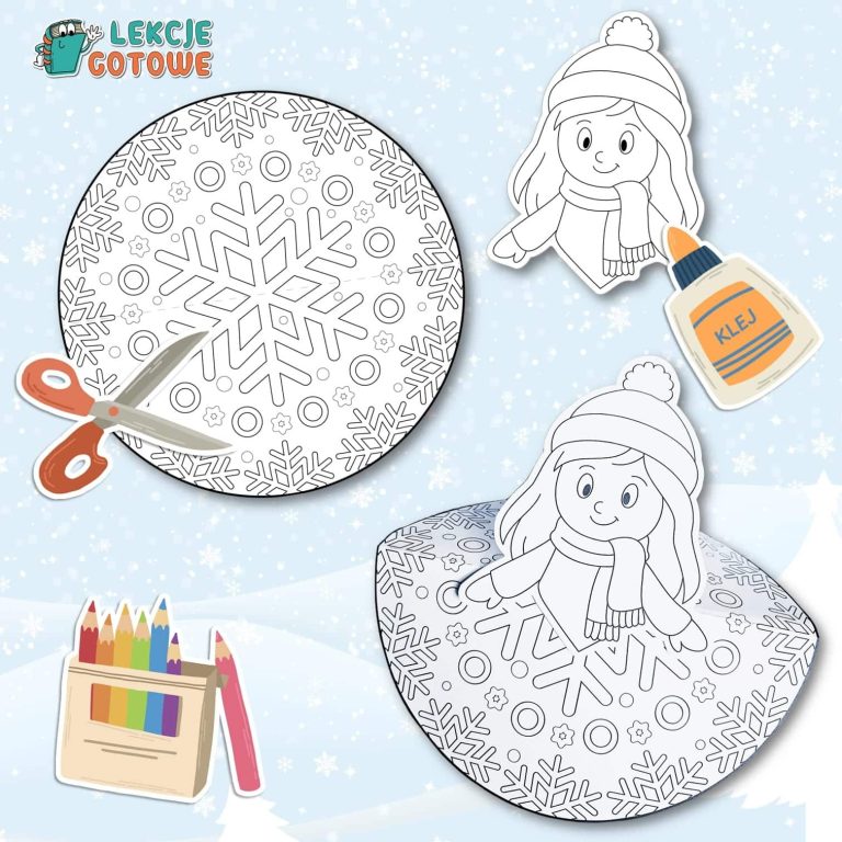 Pani Zima kolorowanka 3D szablon do druku wycinanka dekoracje zimowe ozdoby przedszkole praca plastyczna