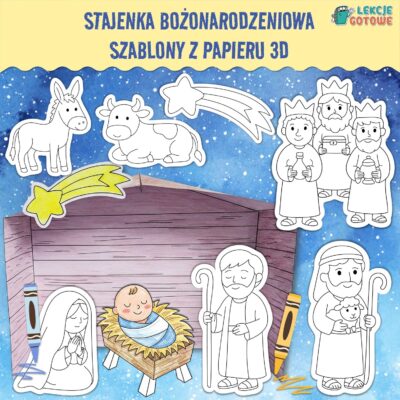 Stajenka Bozonarodzeniowa szablony z papieru 3D boże narodzenie szopka narodziny jezusa dekoracje święta ozdoby diy