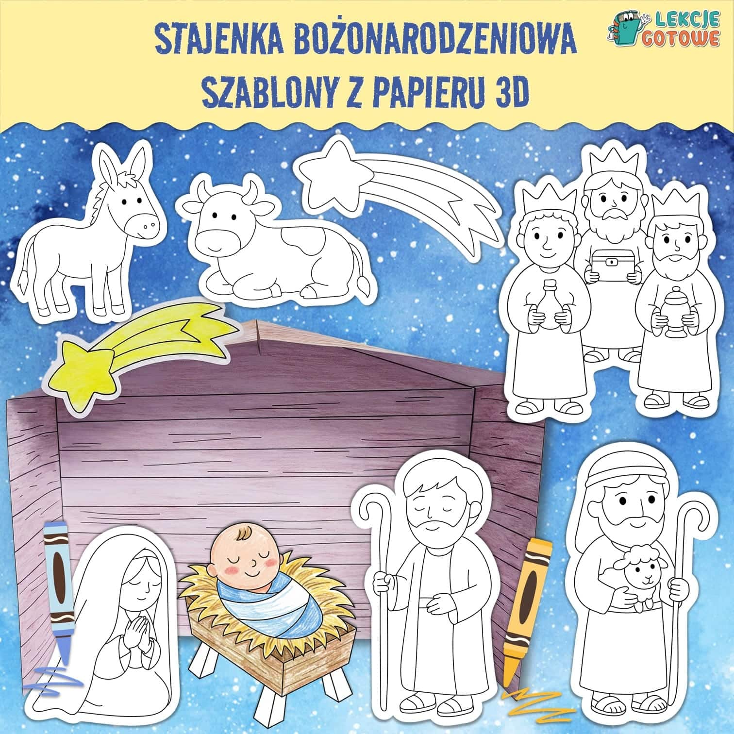 Stajenka Bozonarodzeniowa szablony z papieru 3D boże narodzenie szopka narodziny jezusa dekoracje święta ozdoby diy