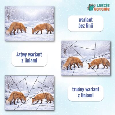 Układanka puzzle Zima w przyrodzie i w otoczeniu człowieka dodatek do scenariusza pdf pomysły