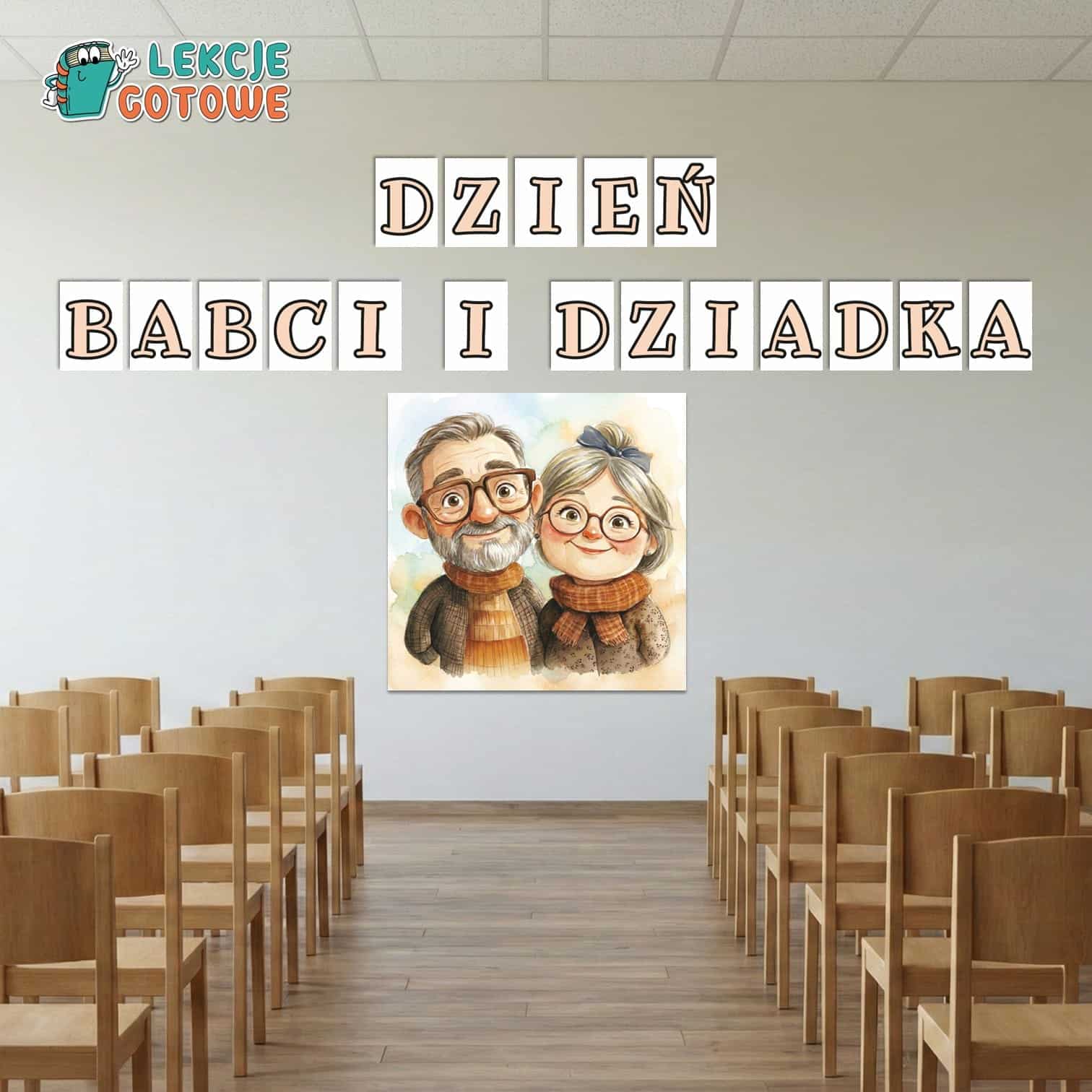 dzień babci i dziadka święto przedstawienie dekoracja ścienna napis girlanda do druku materiały pdf babcia i dziadek