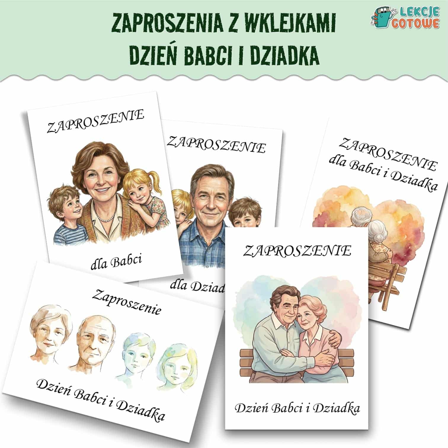 Zaproszenia z wklejkami Dzień Babci i Dziadka zaproszenie święto styczeń pomysły scenariusz do druku edycji materiały pdf