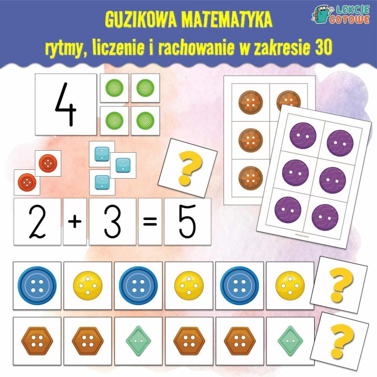 guzikowa matematyka dzień guzika układanka rytmy liczenie rachowanie do druku zadania ćwiczenia edukacja matematyczna pomysły