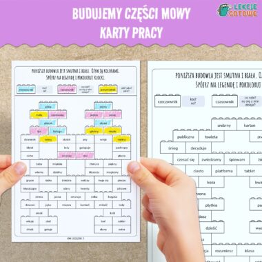 Budujemy części mowy rzeczownik czasownik przymiotnik Karty pracy pdf do druku edukacja polonistyczna gramatyka ćwiczenia do pobrania zadania