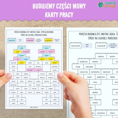 Budujemy części mowy rzeczownik czasownik przymiotnik Karty pracy pdf do druku edukacja polonistyczna gramatyka ćwiczenia do pobrania zadania
