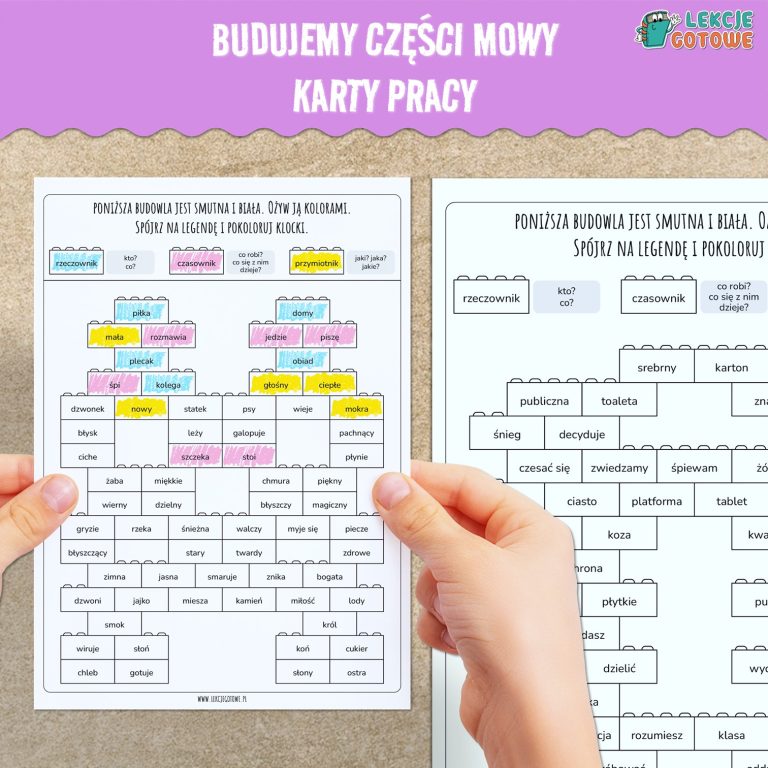 Budujemy części mowy rzeczownik czasownik przymiotnik Karty pracy pdf do druku edukacja polonistyczna gramatyka ćwiczenia do pobrania zadania