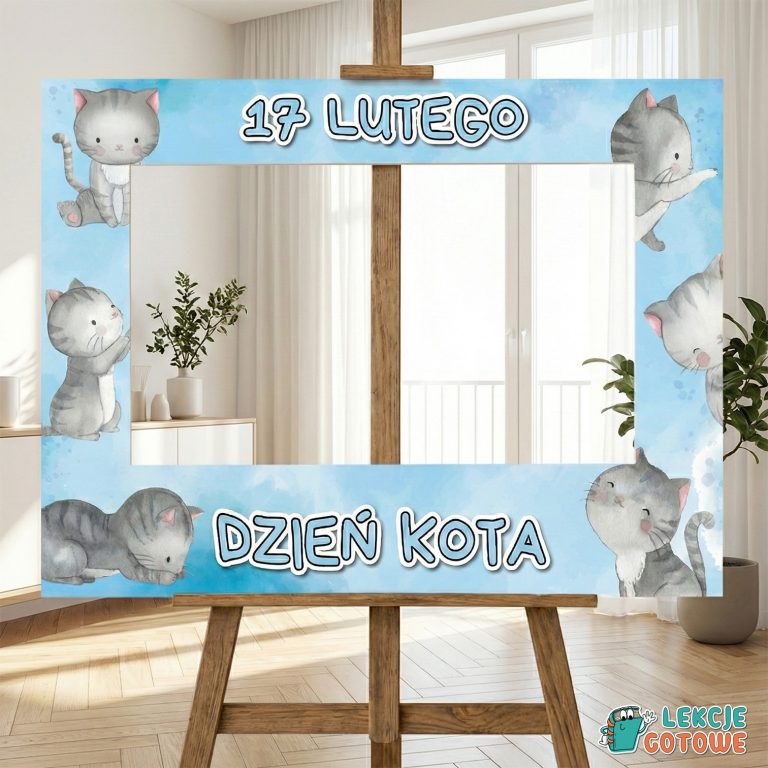 dzień kota materiały do druku pomoce edukacyjne fotobudka plansze dyplomy napis girlanda