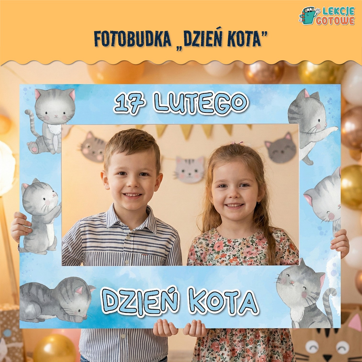 dzień kota materiały do druku pomoce edukacyjne fotobudka plansze dyplomy napis girlanda