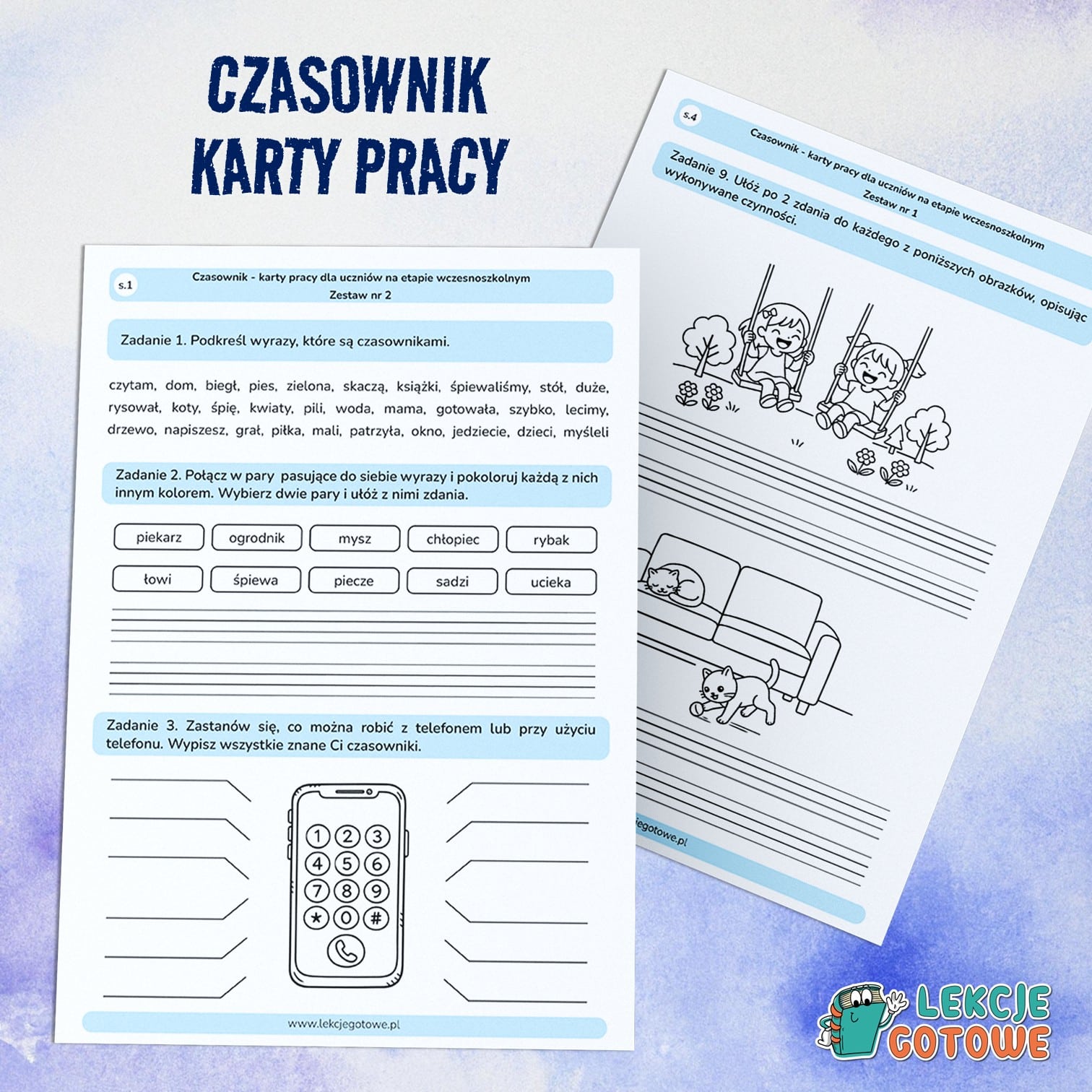części mowy czasownik karty pracy zadania ćwiczenia utrwalenie wiadomości klasa 1 2 3 edukacja polonistyczna wczesnoszkolna nauczanie zintegrowane pdf do druku do pobrania