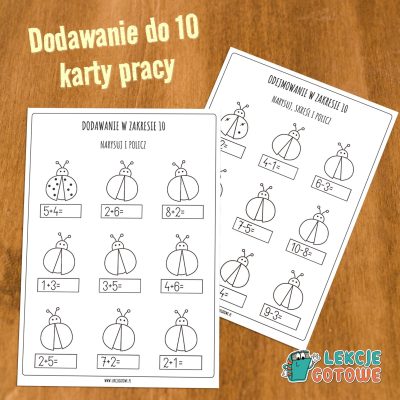 Dodawanie i odejmowanie w zakresie 10 karty pracy z biedronkami edukacja matematyczna matematyka pomoce materiały pdf do druku