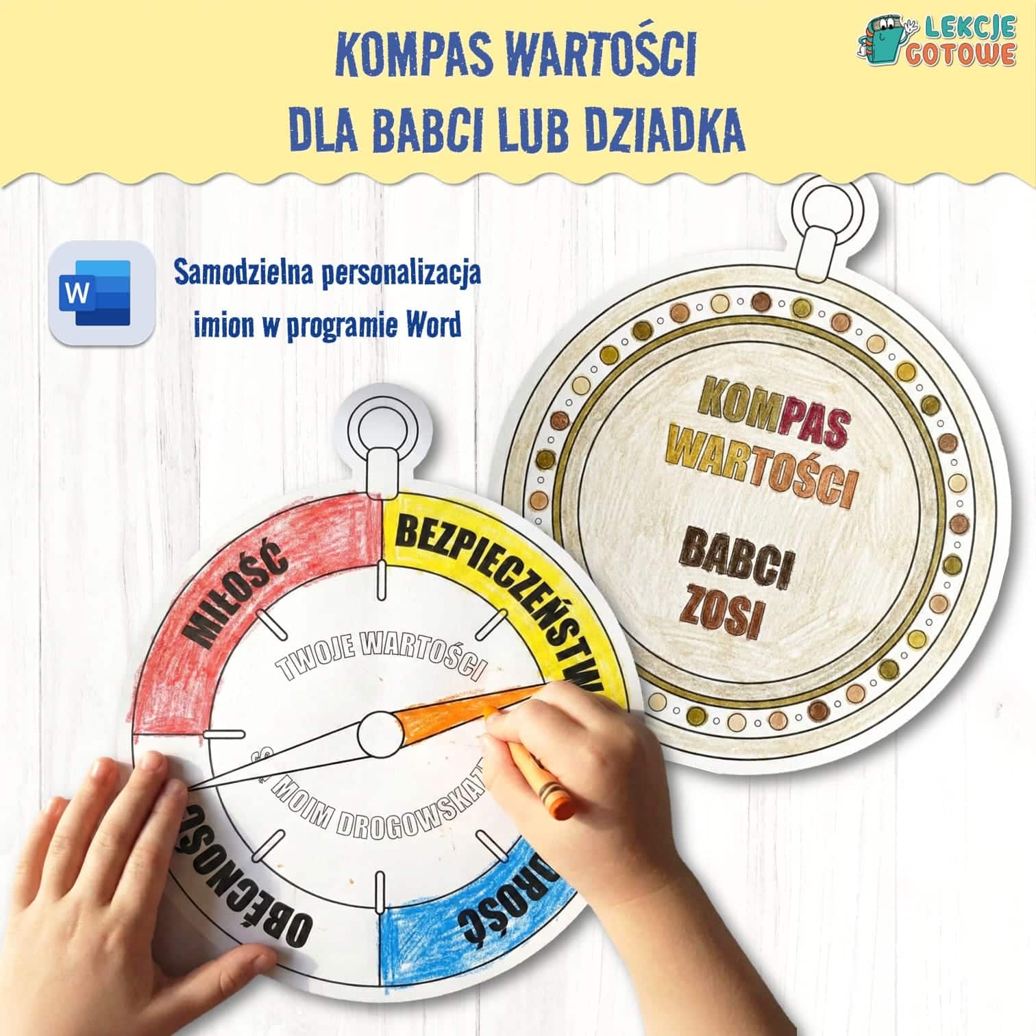 kompas wartości dla babci lub dziadka dzień święto upominek prezent pomysły pdf do druku materiały pomoce