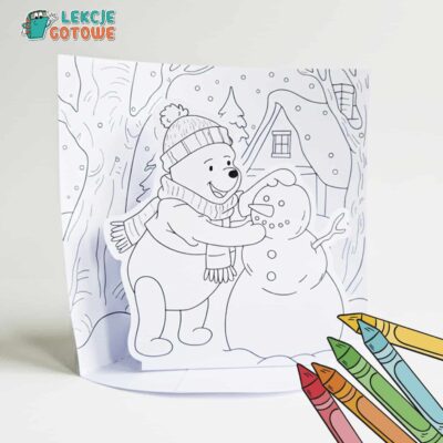 kolorowanka 3d kubuś puchatek zima wycinanka dla dzieci materiały pomoce dydaktyczne pomysły dzień kubusia puchatka do druku pdf