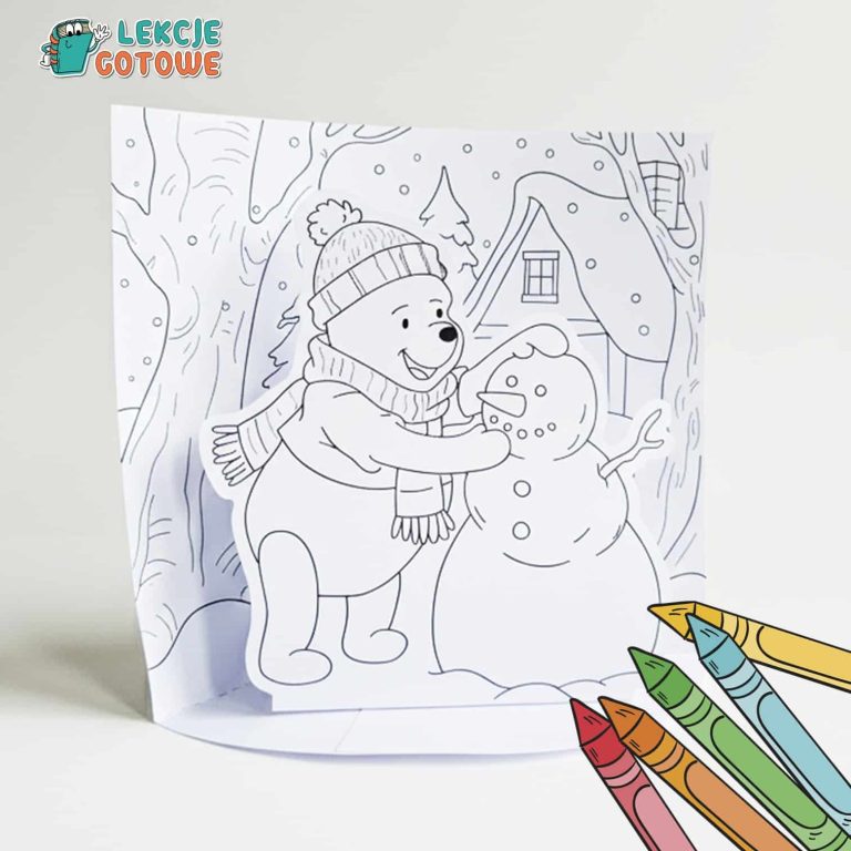 kolorowanka 3d kubuś puchatek zima wycinanka dla dzieci materiały pomoce dydaktyczne pomysły dzień kubusia puchatka do druku pdf