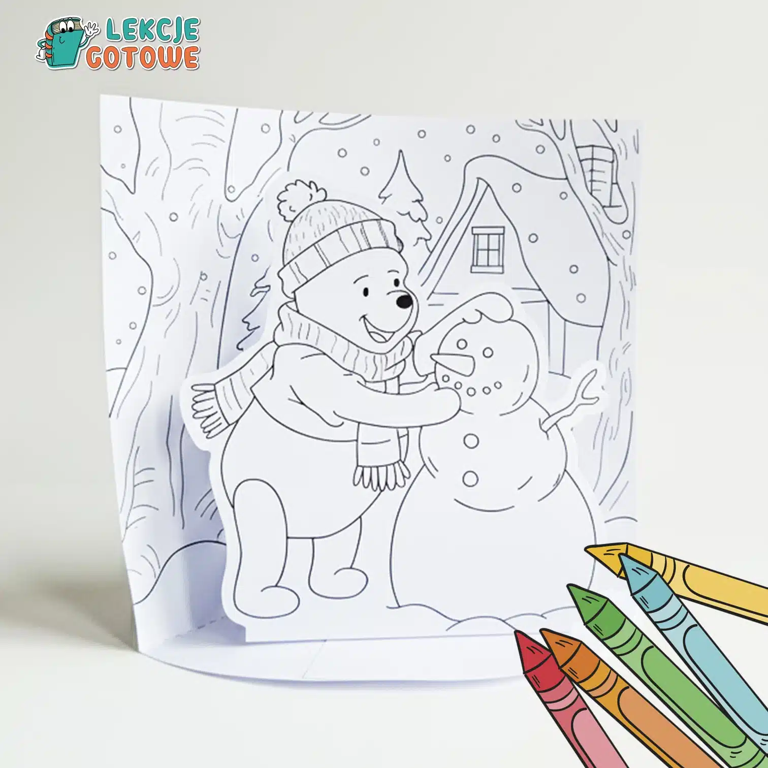 kolorowanka 3d kubuś puchatek zima wycinanka dla dzieci materiały pomoce dydaktyczne pomysły dzień kubusia puchatka do druku pdf