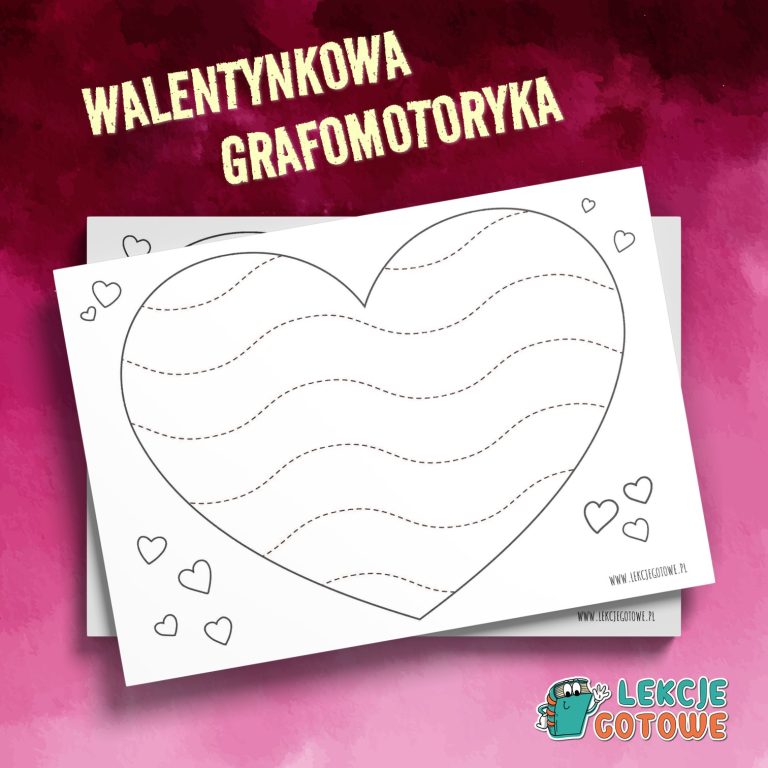 Rysowanie po śladzie karty pracy edycja walentynkowa walentynki luty materiały do druku pdf grafomotoryka motoryka mała