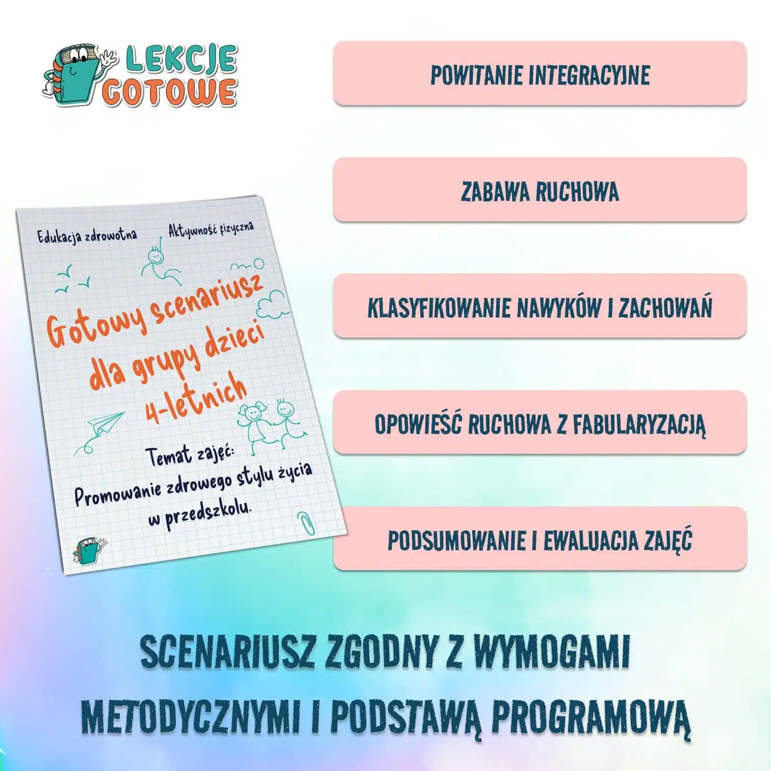gotowy scenariusz zajęć dla grupy przedszkolnej dzieci 4-letnich średniaki pomysły zdrowie zdrowe odżywianie aktywność fizyczna edukacja zdrowotna promowanie zdrowego stylu życia pomoce dydaktyczne