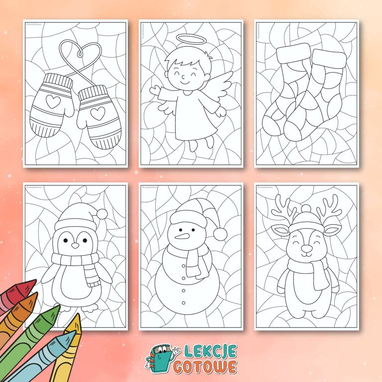 zimowo-świąteczne mozaiki pdf do druku kolorowanki karty pracy pomysły zima bałwan boże narodzenie do pobrania