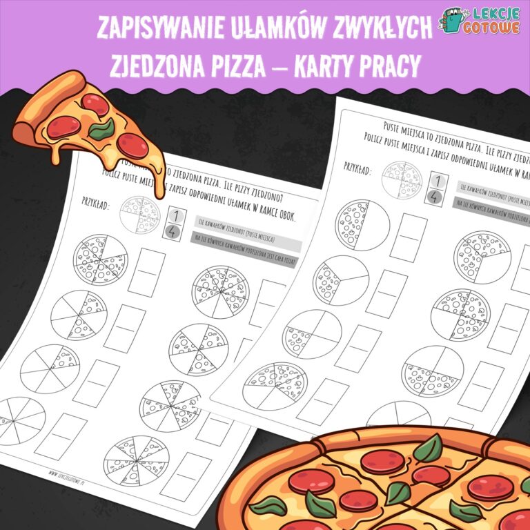 zjedzona pizza zapisywanie ułamków zwykłych ułamki do druku karty pracy matematyka pdf