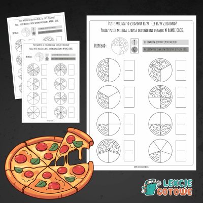 zjedzona pizza zapisywanie ułamków zwykłych ułamki do druku karty pracy matematyka pdf