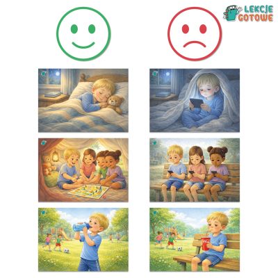 dobre i złe nawyki zdrowie odżywianie plansze ilustracje a4 materiały edukacyjne dydaktyczne ćwiczenia scenariusz