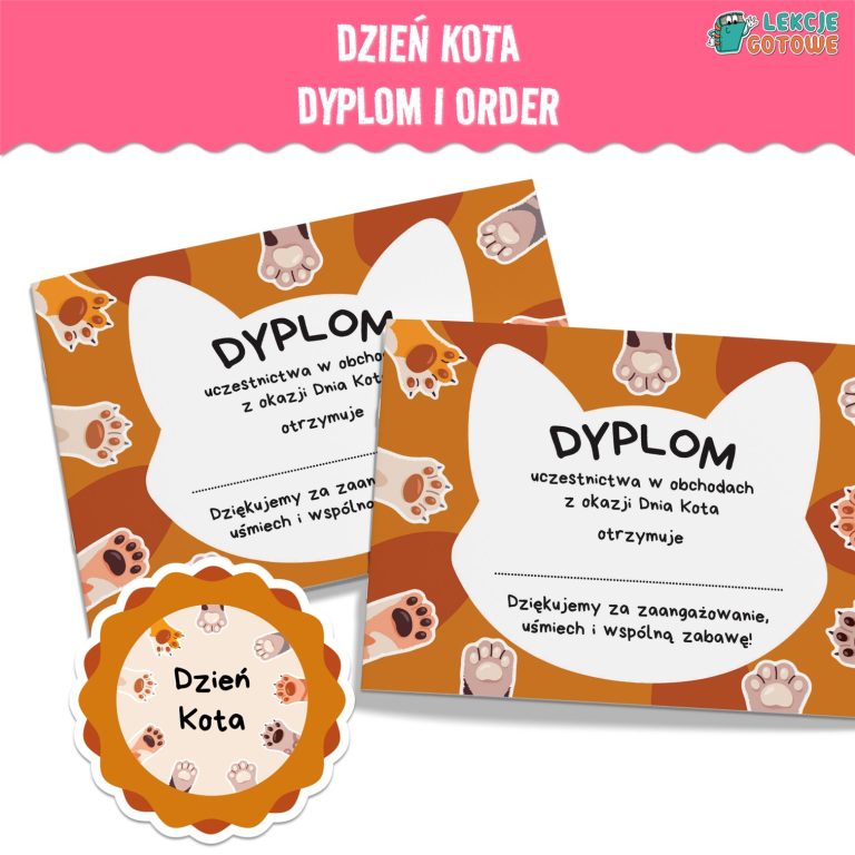 dzień kota dyplom order upominek do druku materiały pomoce edukacyjne pdf