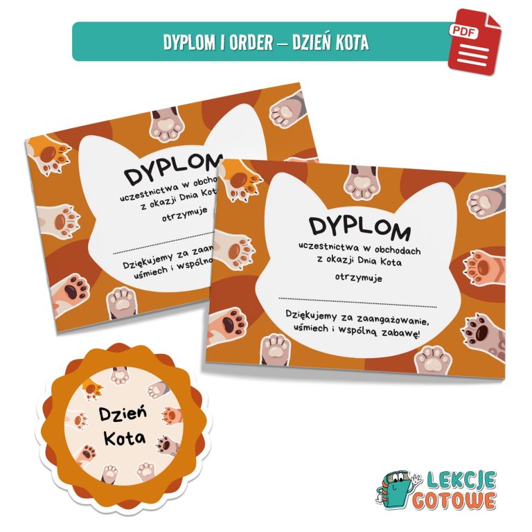 dzień kota 17 lutego koty kot plansze materiały pdf do druku dobre i złe praktyki w kontakcie z kotem dyplom order fotobudka materiały na gazetkę koci słownik mowa ciała girlanda napis dekoracje