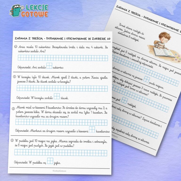 zadania tekstowe z treścią ćwiczenia karty pracy edukacja matematyczna matematyka do druku pdf dodawanie i odejmowanie w zakresie 10