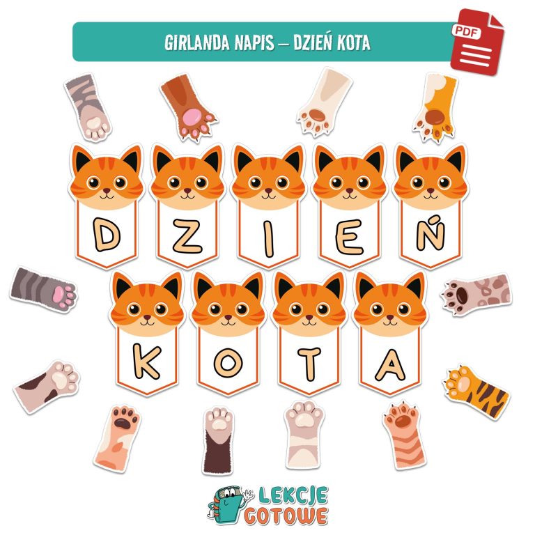 dzień kota 17 lutego koty kot plansze materiały pdf do druku dobre i złe praktyki w kontakcie z kotem dyplom order fotobudka materiały na gazetkę koci słownik mowa ciała girlanda napis dekoracje