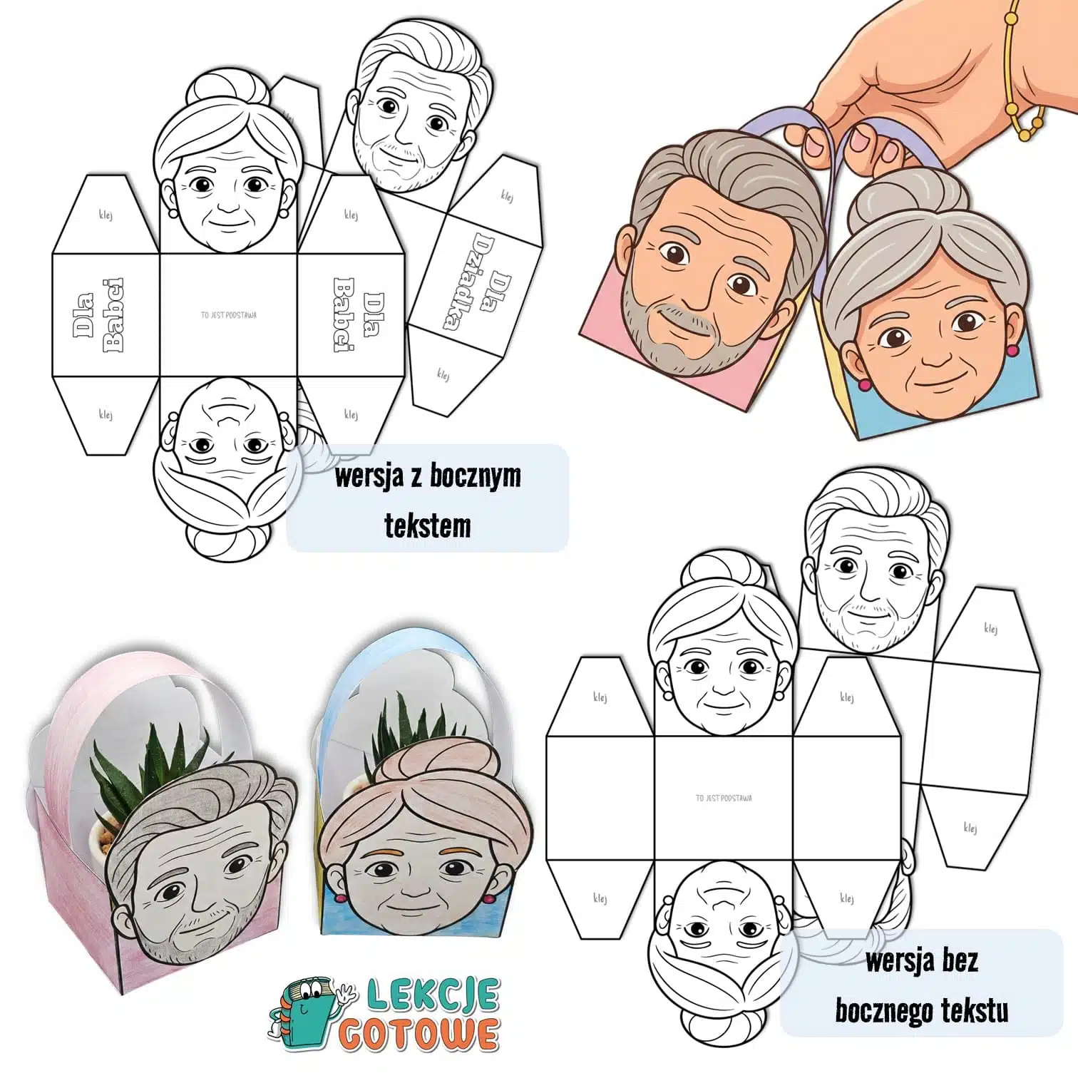 torebki szablony na upominki dzień babci i dziadka święto pomysły prezent materiały do druku pdf uroczystość